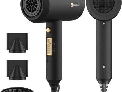 slopehill Professional Ionic Hair Dryer, Powerful 1800W Fast Drying Low Noise Blow Dryer with 2 Concentrator Nozzle 1 Diffuser Attachments for Home Salon Travel (Black)