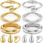 10 Pcs Chunky Bangle Bracelets for Women Gold Silver Jewelry