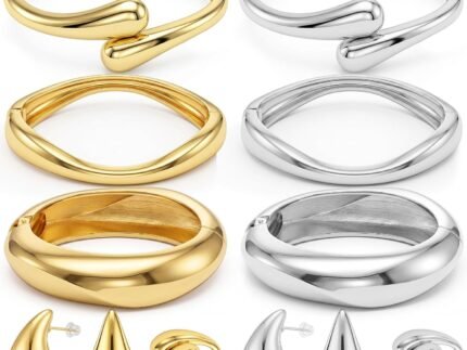 10 Pcs Chunky Bangle Bracelets for Women Gold Silver Jewelry