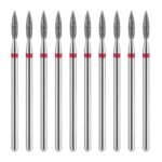 10 Piece Diamond Flame Cuticle Drill Bits with Case 3/32” Cuticle Nail Drill Bits Electric Nail File Machine Cuticles Bit Manicure Pedicure Polishing Kit for Nails Salon Manicure