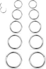 10PCS 16G Surgical Steel Hinged Clicker Segment Septum Lip Nipple Ring Hoop Cartilage Tragus Helix Sleeper Earrings Piercing Jewelry for Women Men 8mm 10mm 12mm 14mm 16mm
