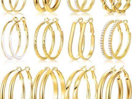 12 Pairs Gold Hoop Earrings Set for Women, Lightweight Hoop Jewelry