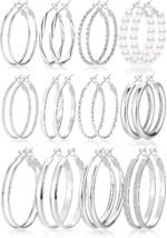 12 Pairs Gold Hoop Earrings Set for Women，Fashion Jewelry Gifts 40mm/50mm