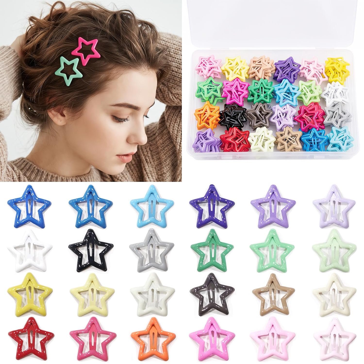 120PCS Star Hair Clips Colorful Snap Barrettes for Girls and Women 120PCS Star Hair Clips Colorful Snap Barrettes for Girls and Women