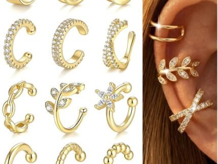 12Pcs 14K Gold Plated Ear Cuff for Women, Non-Piercing Clip On Cartilage
