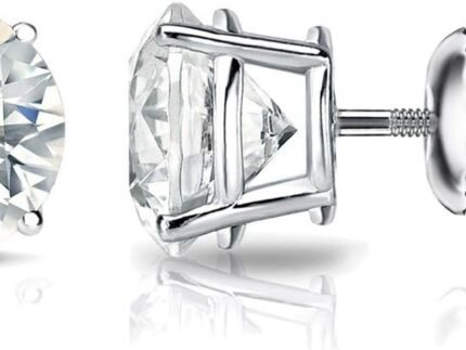 1/4 to 2 Carat Lab Grown Diamond Round Stud Earrings in 14k Gold (E-F, SI1-SI2, cttw), 4-Prong Basket Screw Back by Diamond Wish