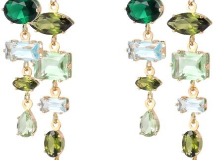 14K Gold Plated Cubic Zirconia Chandelier Dangle Earrings for Women,Long Gold-Tone Statement Dangle Earrings with Mixed-Cut Stones for Wedding, Prom, Cocktail Party and Formal Events