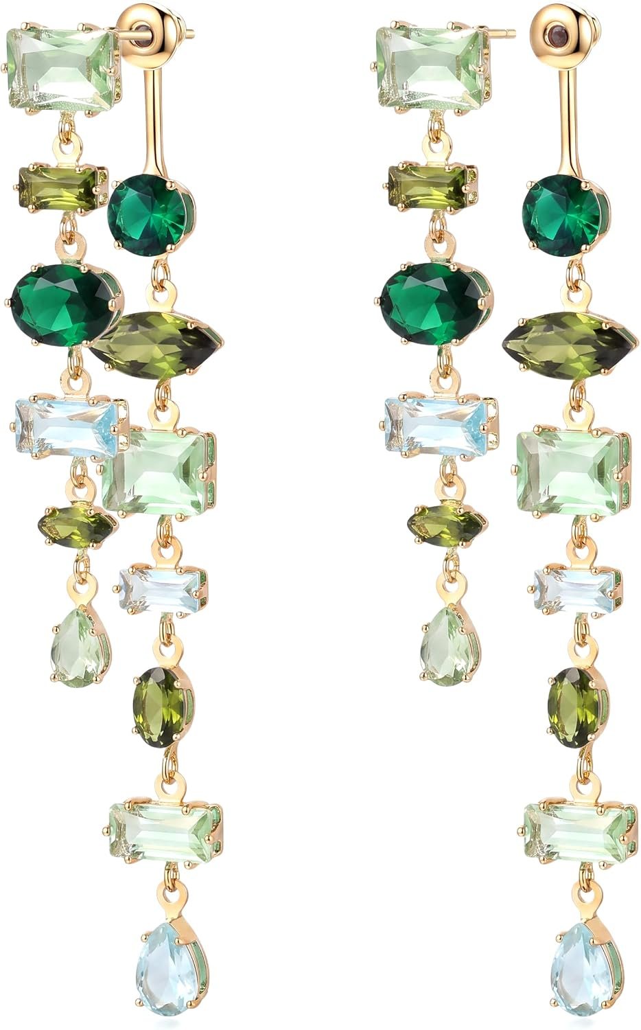 14K Gold Plated Cubic Zirconia Chandelier Dangle Earrings for Women,Long Gold-Tone Statement Dangle Earrings with Mixed-Cut Stones for Wedding, Prom, Cocktail Party and Formal Events 14K Gold Plated Cubic Zirconia Chandelier Dangle Earrings for Women,Long Gold-Tone Statement Dangle Earrings with Mixed-Cut Stones for Wedding, Prom, Cocktail Party and Formal Events
