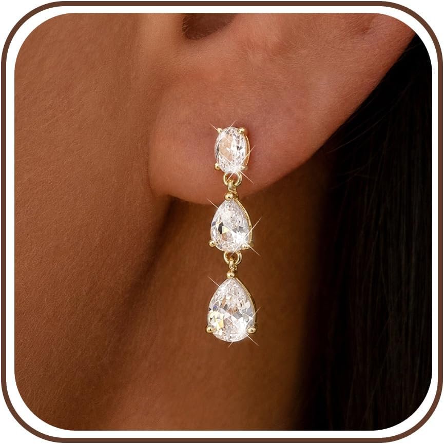 14K Gold Plated Drop Dangle Earrings for Women Bridal Wedding Prom 14K Gold Plated Drop Dangle Earrings for Women Bridal Wedding Prom