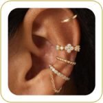 14K Gold Plated Ear Cuff Earrings for Women, Dainty Ear Cuffs Non Piercing Clip on Earrings Trendy Non pierced Cubic Zirconia Fake Hoop Earring Jewelry Sets for Women