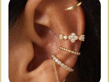 14K Gold Plated Ear Cuff Earrings for Women, Dainty Ear Cuffs Non Piercing Clip on Earrings Trendy Non pierced Cubic Zirconia Fake Hoop Earring Jewelry Sets for Women