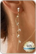 14K Gold Plated/Sterling Silver CZ Pearl Drop Dangle Earrings for Women