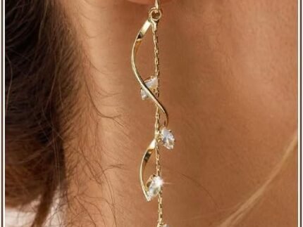 14K Gold Plated/Sterling Silver CZ Pearl Drop Dangle Earrings for Women