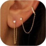 14k Gold Plated Chain Earrings for Women Trendy Dainty Hypoallergenic Cubic Zirconia Stud Earrings for Sensitive Ears Nickel Free Gold Drop Dangle Earrings for Women Jewelry