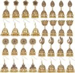 16 Pairs Vintage Indian Jhumka Earrings for Women, Bohemian Chandelier Dangle Earring Set, Zinc Alloy Ethnic Jewelry with Assorted Retro Designs (8 Styles, 2 Pairs Each)