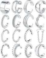 16PCS 14K Gold Plated/Silver Ear Cuffs Earrings for Women Non Piercing