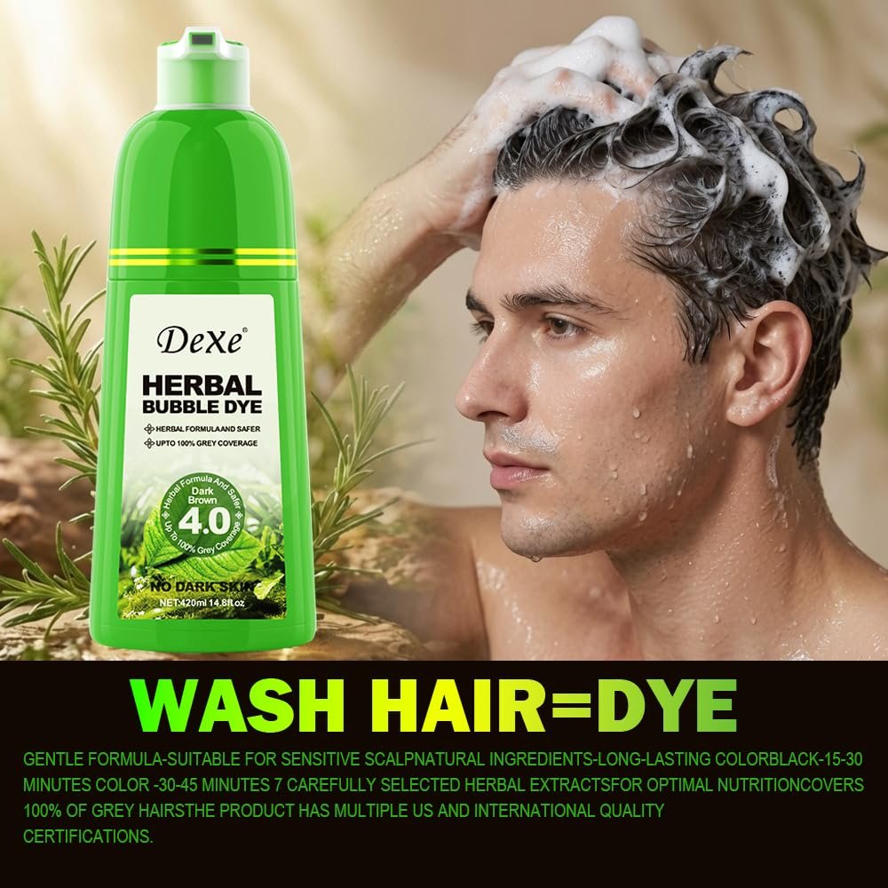 1790878898 Black Hair Dye Shampoo for Women and Men Hair Color Shampoo for Gray Hair Coverage Permanent Shampoo Hair Dye for Color Treated Hair Natural Herbal Ingredients 14.8FL.OZ Dark Brown