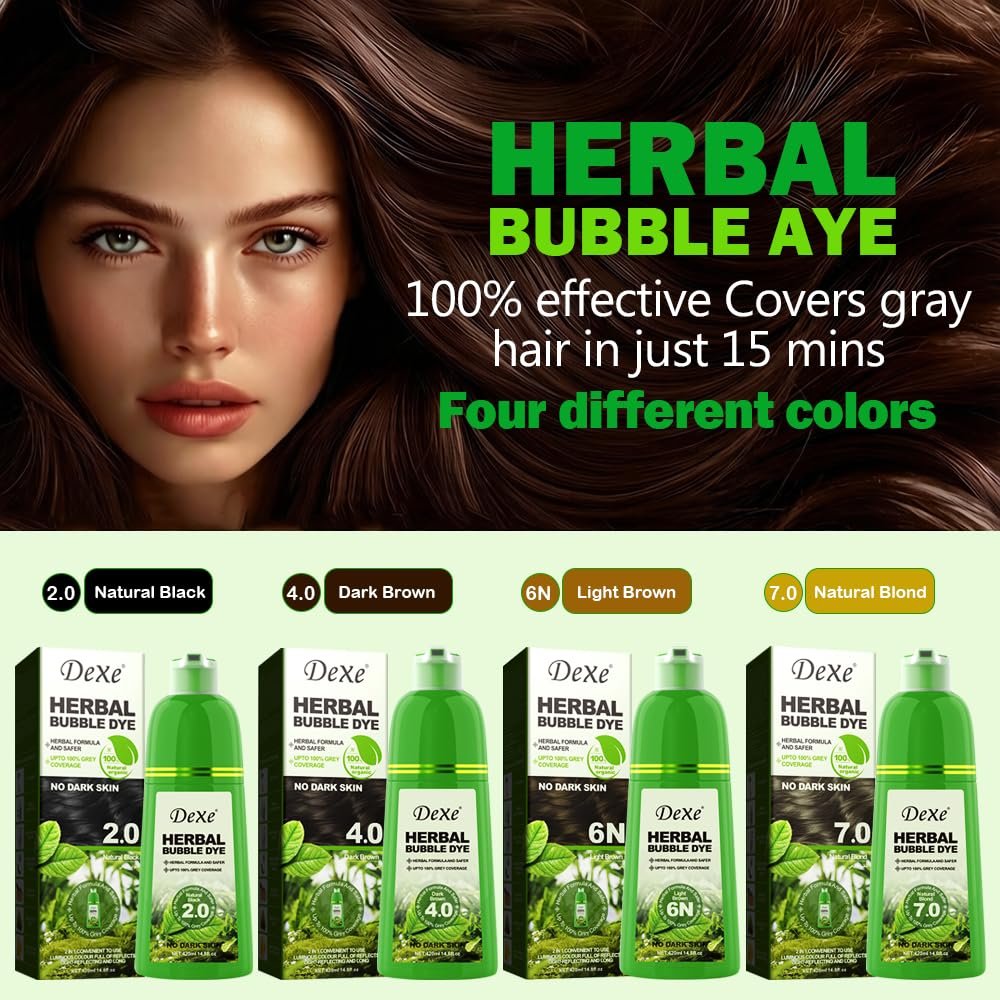 1790878903 Black Hair Dye Shampoo for Women and Men Hair Color Shampoo for Gray Hair Coverage Permanent Shampoo Hair Dye for Color Treated Hair Natural Herbal Ingredients 14.8FL.OZ Dark Brown