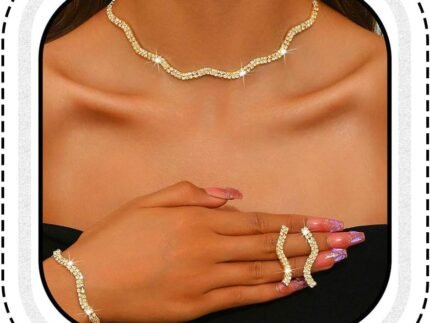 Aukmla Rhinestones Bridal Wedding Jewelry Set Choker Necklaces Earrings Bracelet Sets Prom Jewelry for Women and Brides