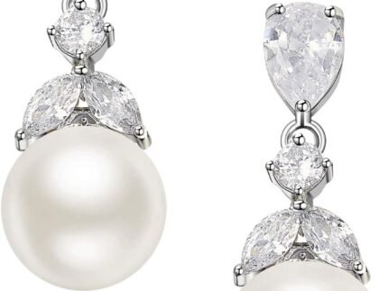 SWEETV Cubic Zirconia Pearl Drop Wedding Earrings for Brides, Ivory Bridal Pearl Earrings for Bridesmaid Jewelry Gift