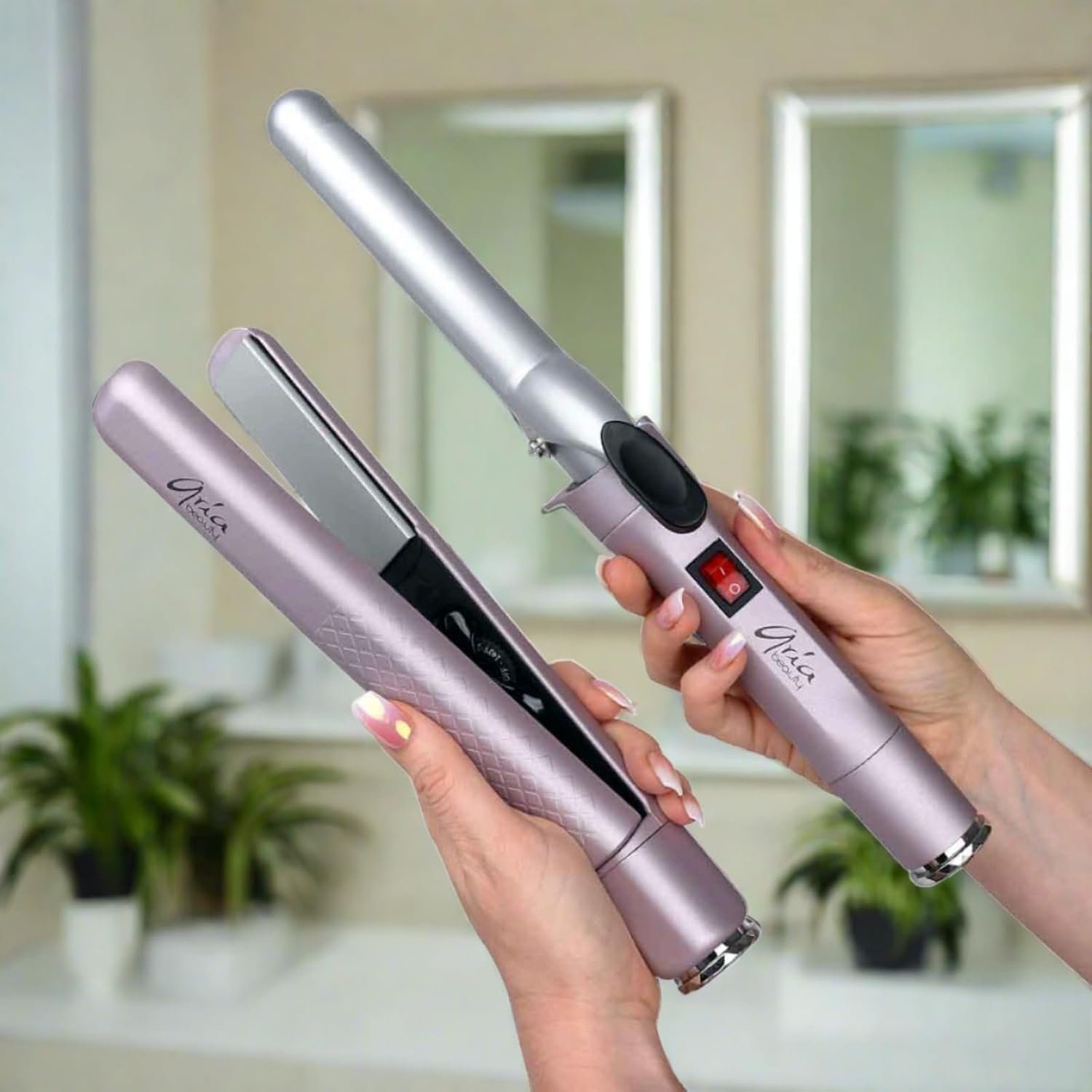 1790929682 Aria Beauty Pop N Lock Interchangeable Straightener and Curling Iron Set Dual Voltage Ionic Technology 360 Degree Swivel Cord 1 pc