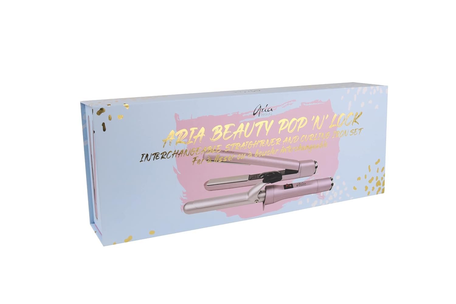 1790929685 Aria Beauty Pop N Lock Interchangeable Straightener and Curling Iron Set Dual Voltage Ionic Technology 360 Degree Swivel Cord 1 pc