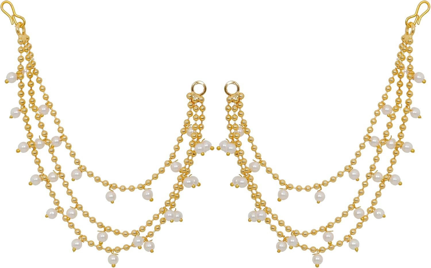 Indian Gold Pearl Kaan Chain for Earrings Ethnic Tradiitonal Kaan Chain for Dangle Earrings Jewelry for Women Indian Gold Pearl Kaan Chain for Earrings Ethnic Tradiitonal Kaan Chain for Dangle Earrings Jewelry for Women