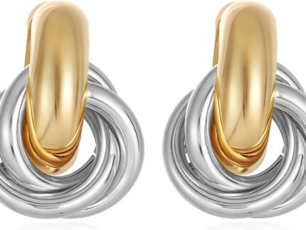 14K Gold Silver Plated Earrings for Women Chunky Statement Jewelry