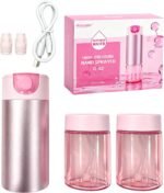 Lionbow Nano Facial Mist Sprayer, Rechargeable Portable High‑Pressure Facial Spray Machine, 0.3mm Micro Atomization, 2‑Pack Visible Replaceable Water Tanks for Hydrating Spa Skin Care, Pink