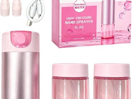 Lionbow Nano Facial Mist Sprayer, Rechargeable Portable High‑Pressure Facial Spray Machine, 0.3mm Micro Atomization, 2‑Pack Visible Replaceable Water Tanks for Hydrating Spa Skin Care, Pink