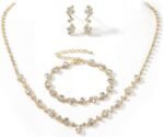 Unicra Bride Crystal Necklace Earrings Set Bridal Wedding Jewelry Sets Rhinestone Choker Necklace Costume Jewelry Set for Women and Brides