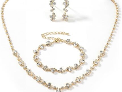 Unicra Bride Crystal Necklace Earrings Set Bridal Wedding Jewelry Sets Rhinestone Choker Necklace Costume Jewelry Set for Women and Brides