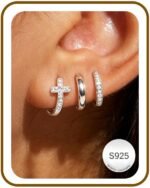3Pairs Gold Cross Earrings for Women Hoops Huggie Earrings Stack Set