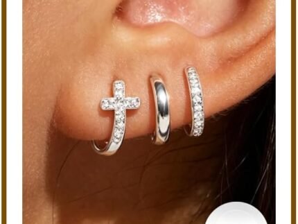 3Pairs Gold Cross Earrings for Women Hoops Huggie Earrings Stack Set