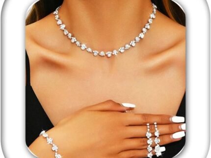 Aukmla Bridal Wedding Jewelry Set Silver Rhinestones Choker Necklaces Earrings Bracelet Sets Prom Jewelry for Women and Brides