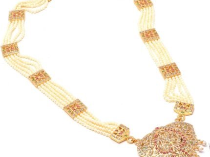 Jewar Indian Pearl Necklace Long Set Gold Plated Traditional Ad Cz Designer Handmade Bridal Fashion Jewelry For Women