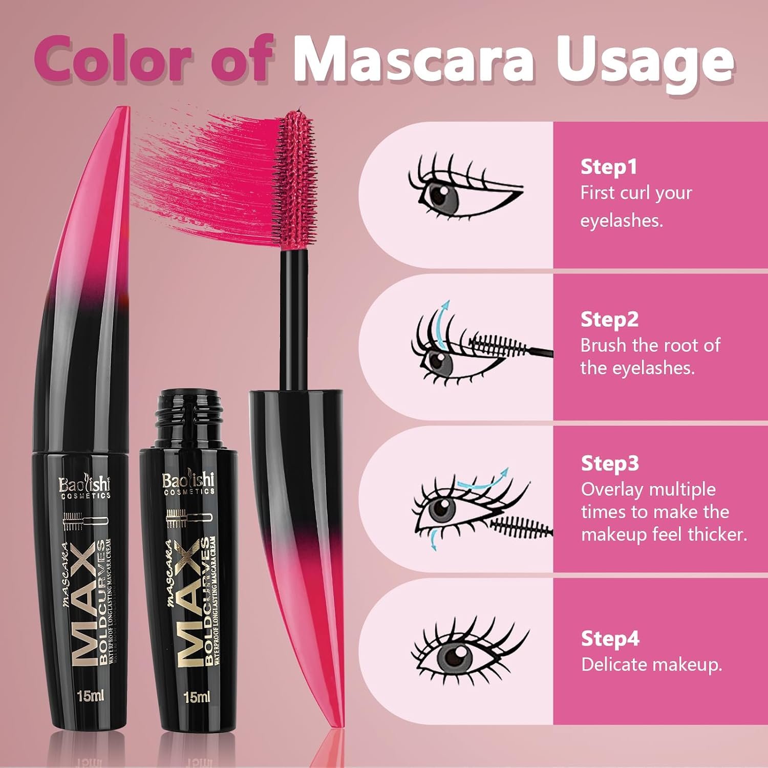 1790964282 3pcs Colored Mascara Set Colorful Pink Orange Purple Color Mascara