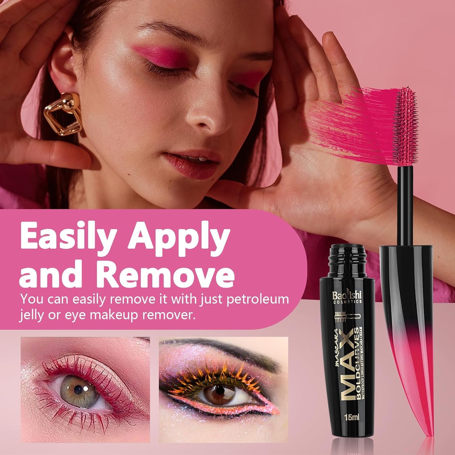 1790964283 3pcs Colored Mascara Set Colorful Pink Orange Purple Color Mascara