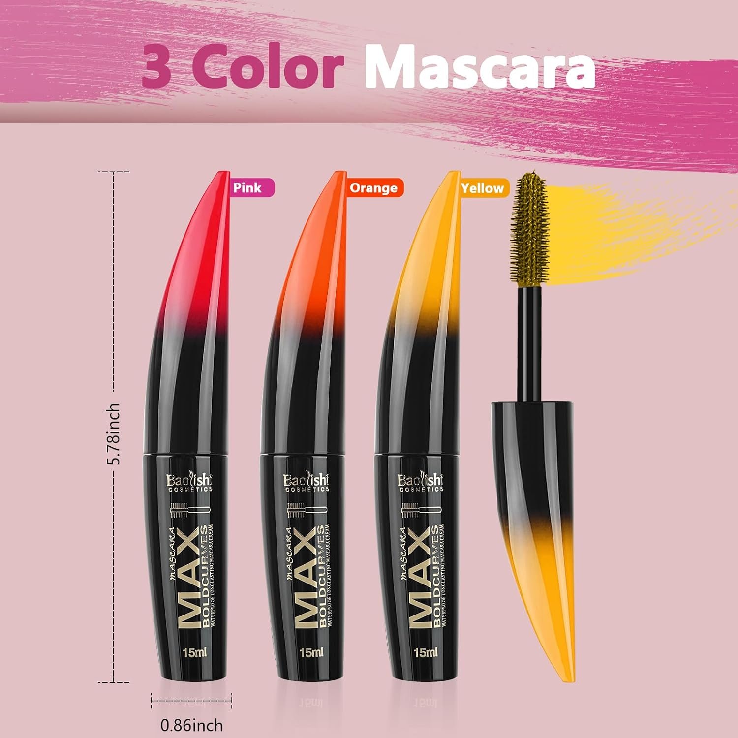 1790964285 3pcs Colored Mascara Set Colorful Pink Orange Purple Color Mascara