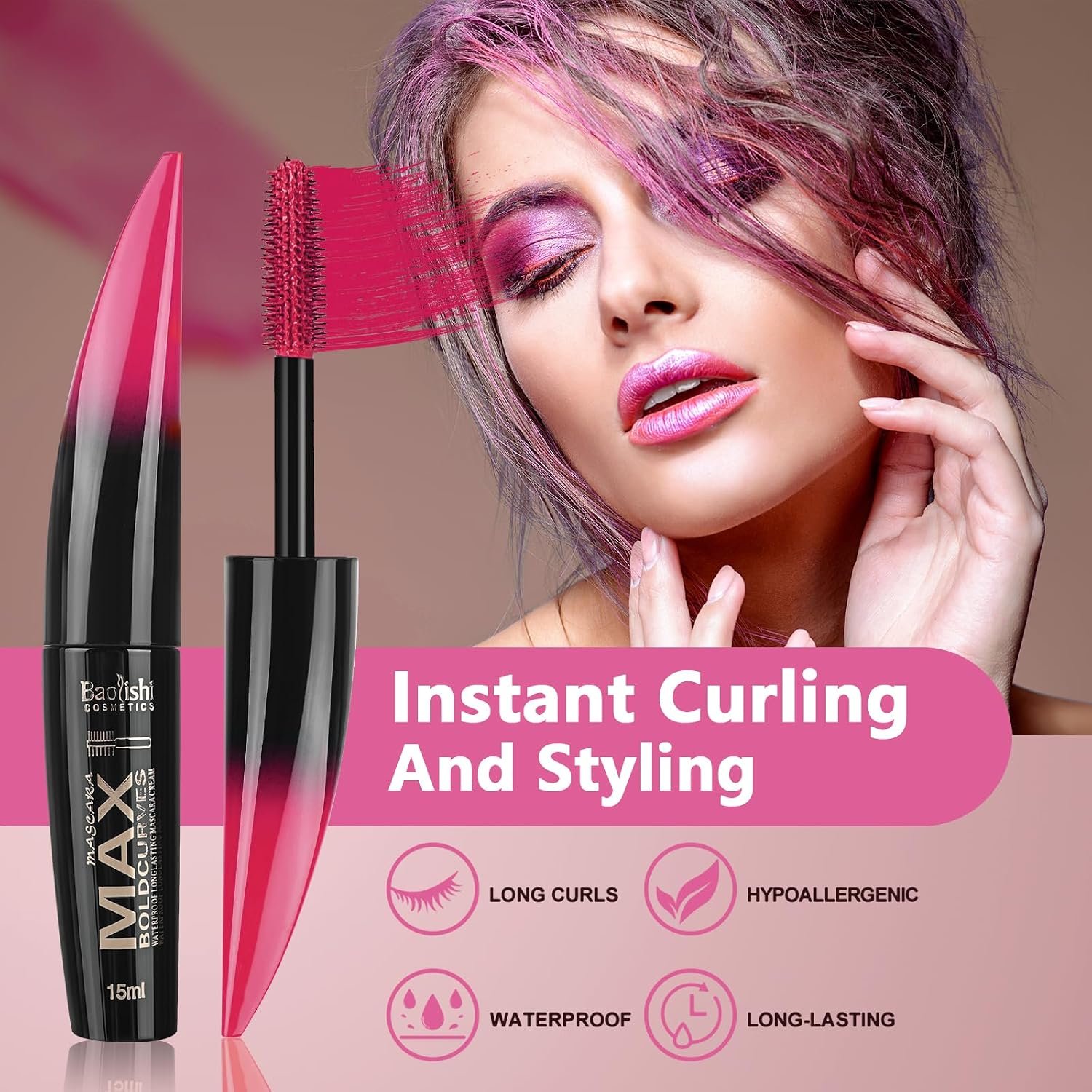 1790964286 3pcs Colored Mascara Set Colorful Pink Orange Purple Color Mascara