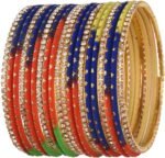 Efulgenz Indian Bangles Set – Wedding Bangles with Rhinestone CZ Plain Metal Bracelet for Women