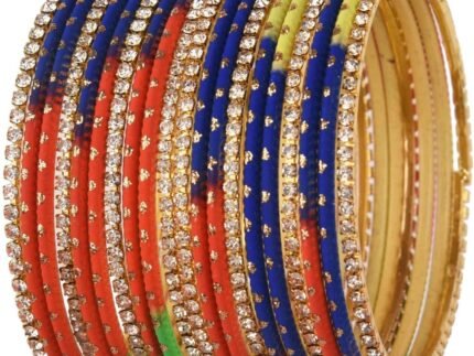 Efulgenz Indian Bangles Set – Wedding Bangles with Rhinestone CZ Plain Metal Bracelet for Women