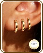 Jewelry for Her Gift 3 Pairs 925 Sterling Silver Earrings for Women Non Tarnish 14K Gold Plated Small Hypoallergenic Huggie Hoops Cartilage Stack Earring Sets for Multiple Piercing
