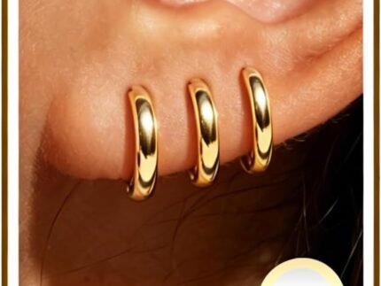 Jewelry for Her Gift 3 Pairs 925 Sterling Silver Earrings for Women Non Tarnish 14K Gold Plated Small Hypoallergenic Huggie Hoops Cartilage Stack Earring Sets for Multiple Piercing