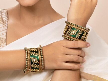 Aheli Traditional Wedding Designer Silk Thread Faux Stone Studded Bridal Bangle Set