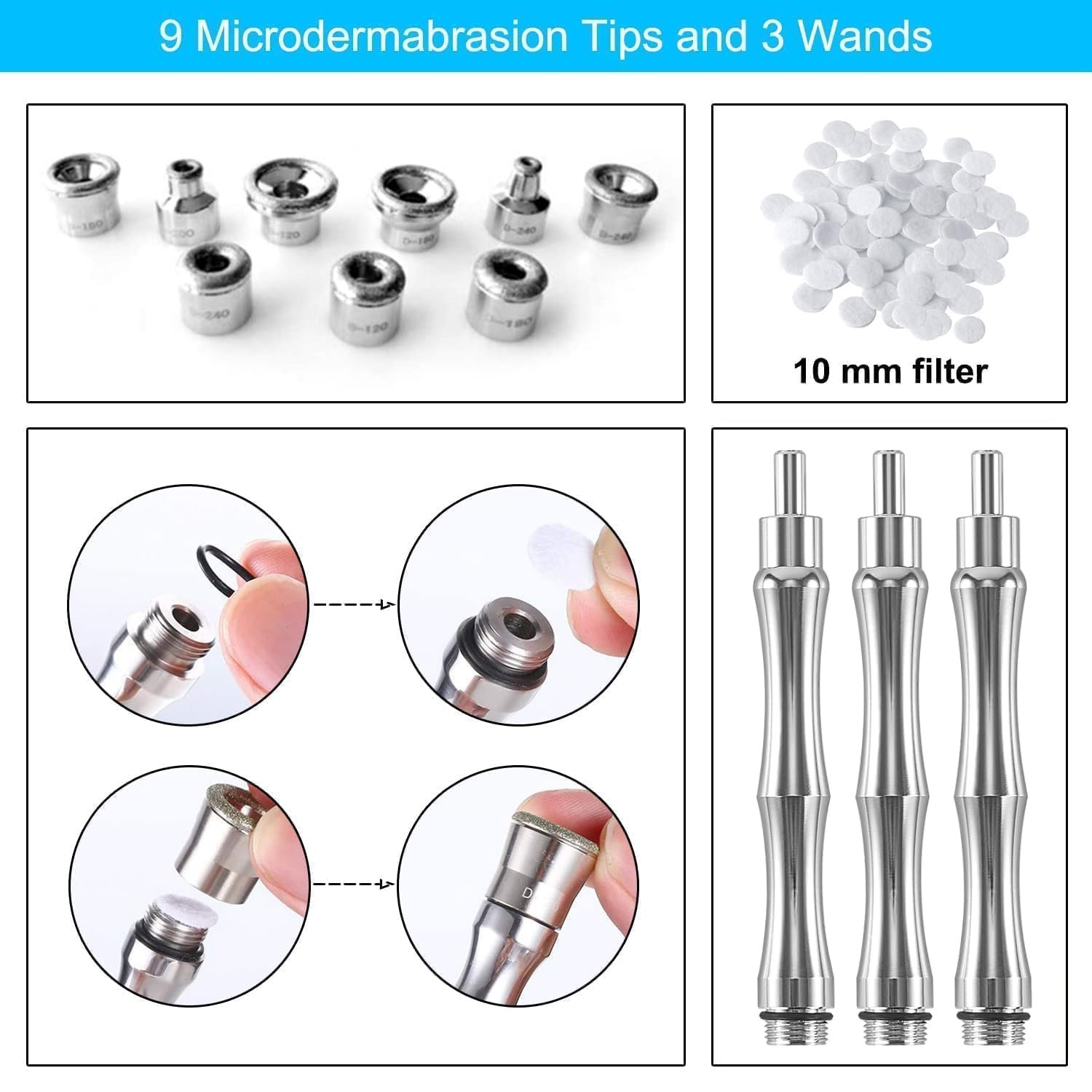 1790983173 Diamond Dermabrasion Head Microdermabrasion Kit 9 Tips and 3 Wands and 1 Pack Filters Facial Exfoliator Tool for Home