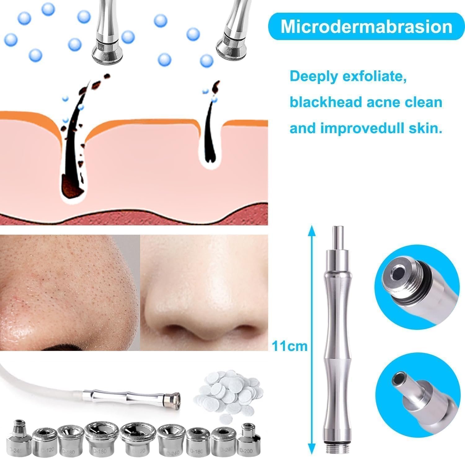 1790983176 Diamond Dermabrasion Head Microdermabrasion Kit 9 Tips and 3 Wands and 1 Pack Filters Facial Exfoliator Tool for Home