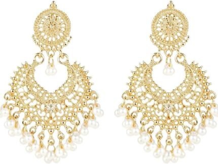 Boho Ball Tassel Statement Dangle Earrings for Women Girls Vintage Flower Heart Shaped Beaded Chandelier Drop Dangling Earring Indian Bollywood Jewelry Gifts for Jhumka Festival Holiday Christmas
