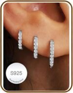Jewelry for Her Gift 3 Pairs 925 Sterling Silver Earrings for Women Non Tarnish 14K Gold Plated Small Hypoallergenic Huggie Hoops Cartilage Stack Earring Sets for Multiple Piercing