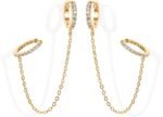 PAVOI 14K Gold Chain Earrings for Women | Double Piercing Dangle Chain Huggie Hoop Earrings | Cubic Zirconia Pearl Stud Ear Earrings for Women
